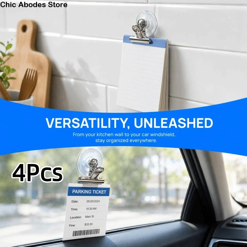 4-Pack Suction Cup Clips – No-Drill Windshield Ticket Holder Suction Cup Clip Babs