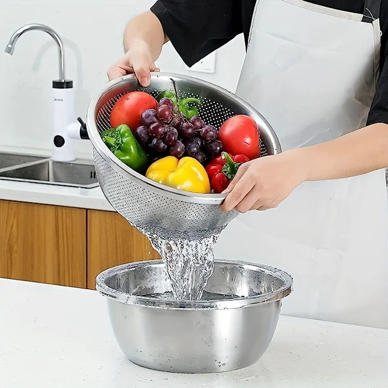 Stainless Steel Double Layer Colander Basket Set of 2 Kitchen Colander Set Babs