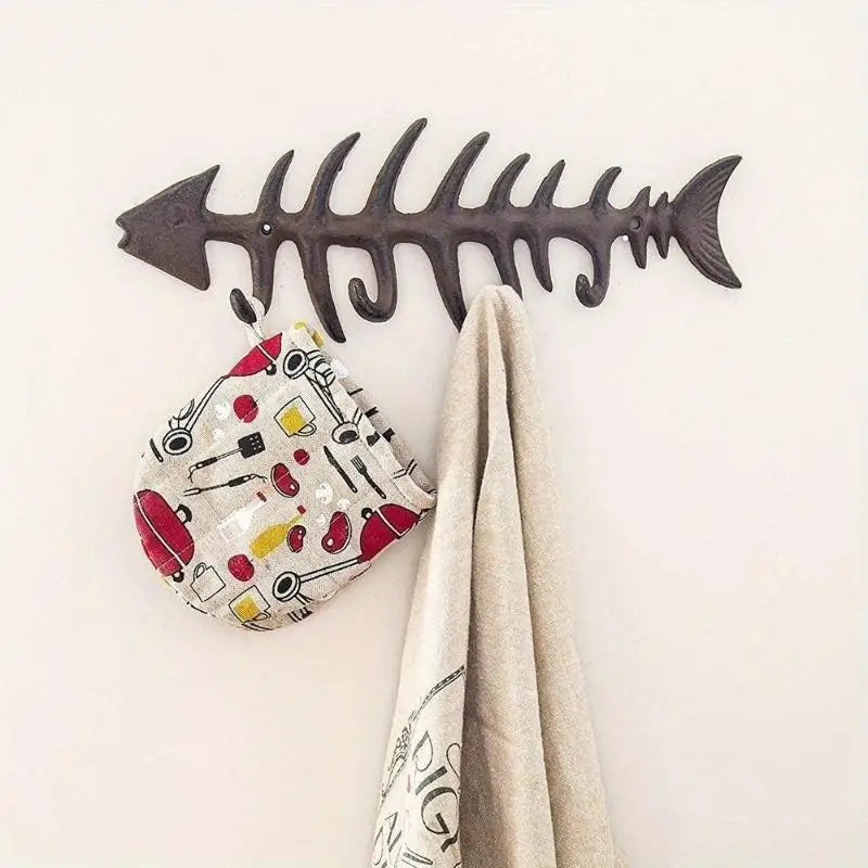 Fish Bone Cast Iron Wall Hook – Beach Coastal Home Decor Decorative Wall Hook Babs