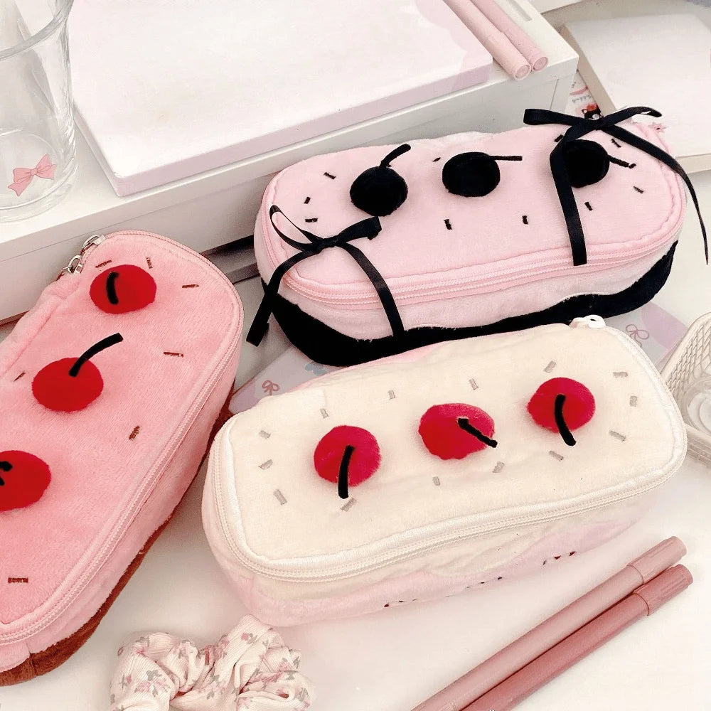 Cute Cherry Cake Plush Pencil Case | Back to School Pouch Plush Pencil Case Babs