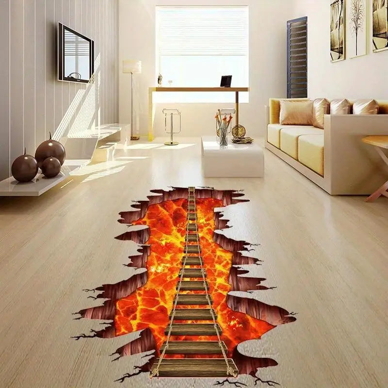 3D Broken Wall Sticker – Orange Lava Bridge Decal DIY Room Art Wall Decal Sticker Babs 1pc