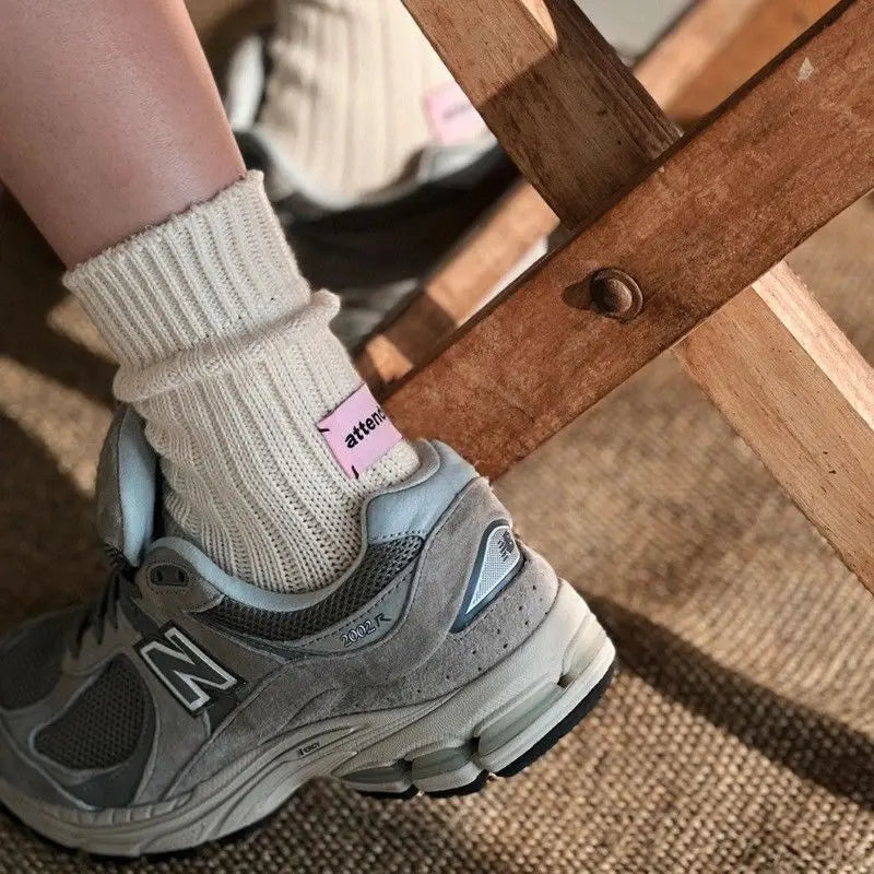 Unisex Cotton Chunky Knit Crew Socks – Retro Stacked Style Knit Crew Socks Babs