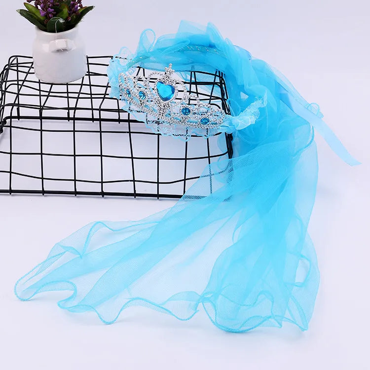 Girls Princess Tiara Crown with Veil – Party & Costume Headpiece Princess Costume Crown Babs blue