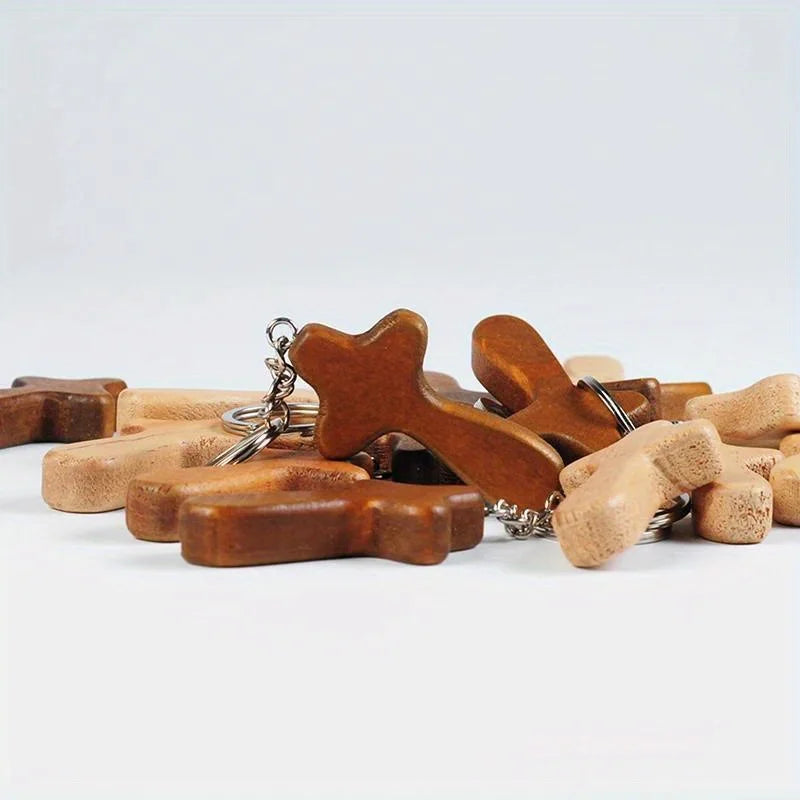 5-Pack Wooden Cross Keychain Set – Car Keyring & Bag Charm Wooden Keychain Set Babs