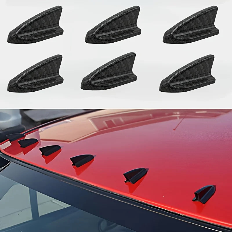 6PCS Shark Tail Self-Adhesive Car Roof Body Decorations Car Body Decoration Babs Carbon pattern 6PCS