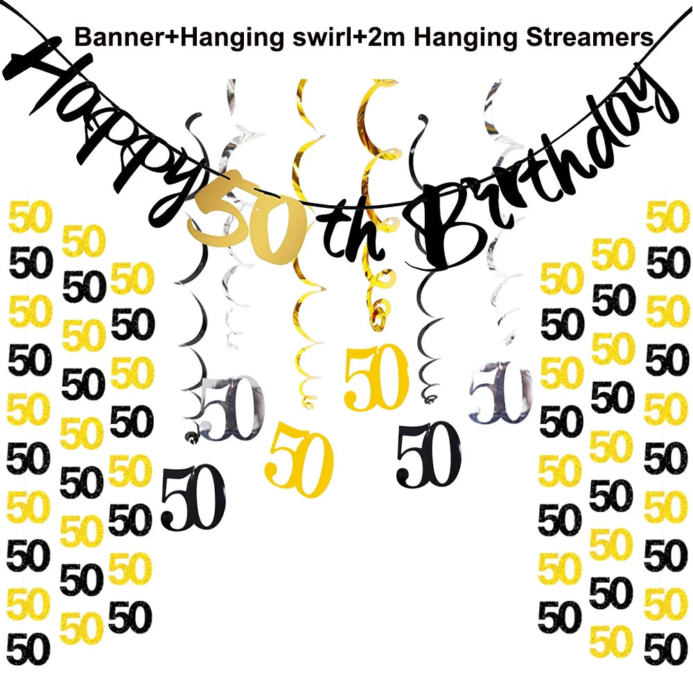 50th Birthday Party Decorations – Black & Gold Tableware Set Party Tableware Set Babs black