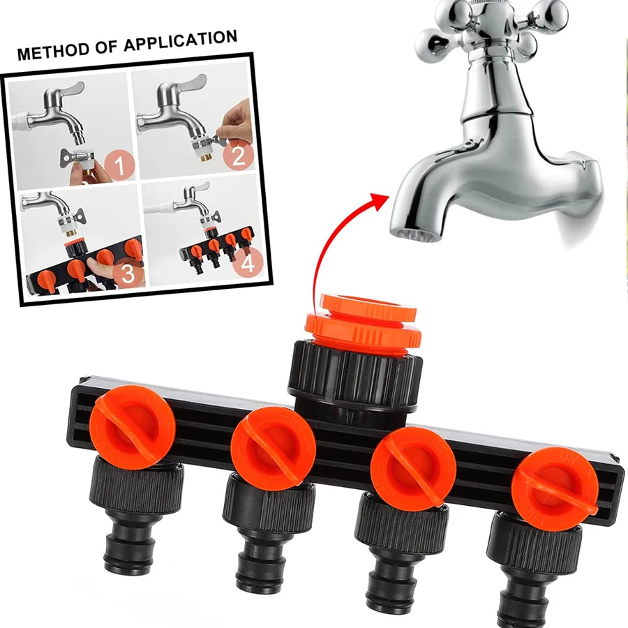 4-Way Garden Hose Splitter & Water Distributor | Irrigation Fitting Garden Hose Splitter Babs