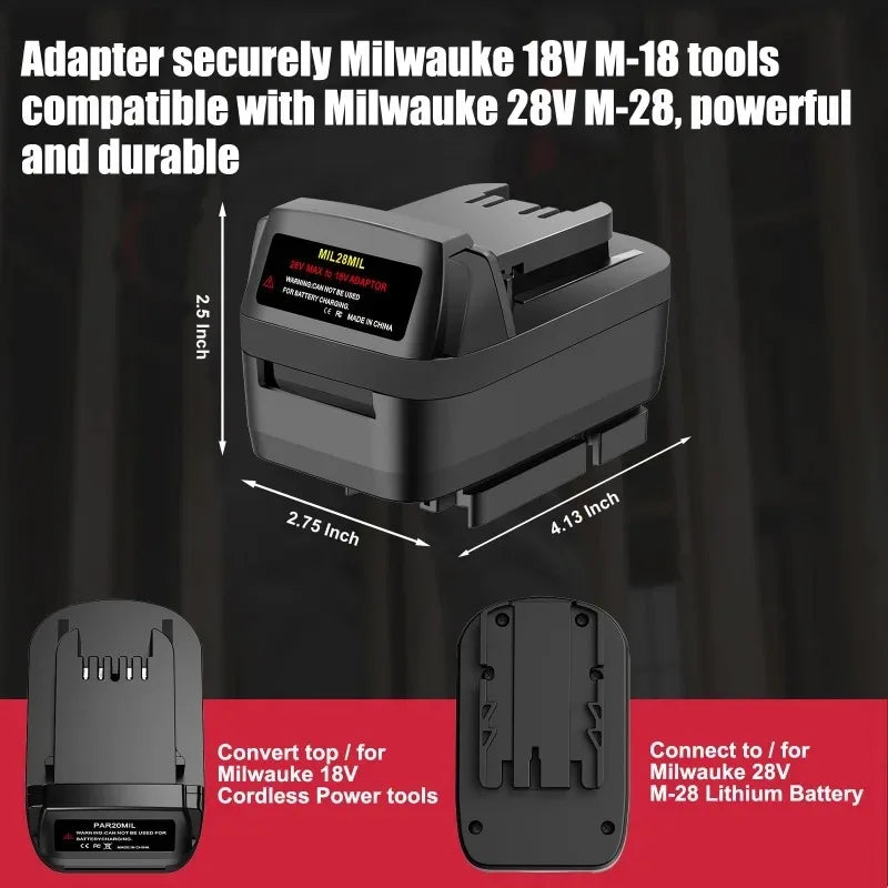 Milwaukee M28 to M18 Battery Adapter Converter MIL28MIL Battery Adapter Babs
