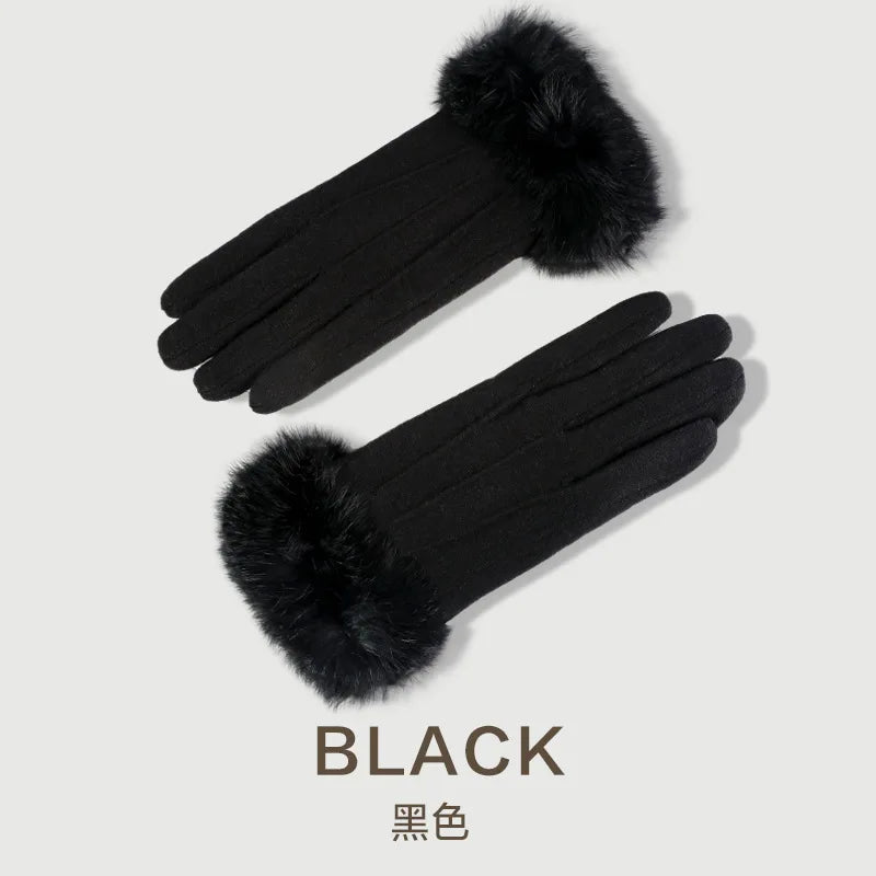 Women's Wool Cashmere Winter Gloves – Touchscreen Warm Knit Winter Knit Gloves Babs black