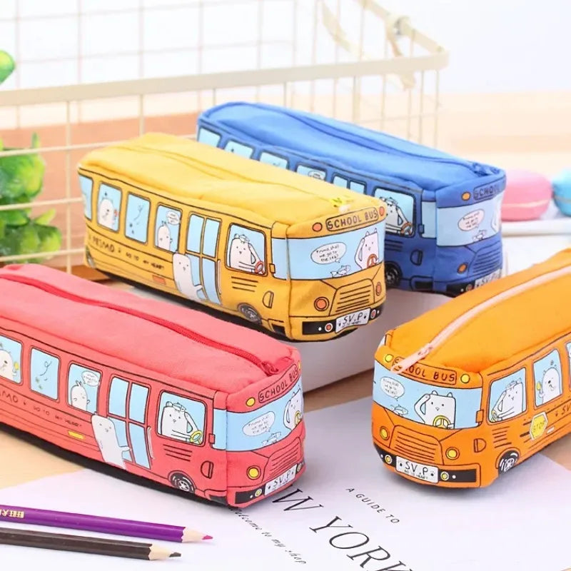 Cartoon Bus Canvas Pencil Case – Large Capacity, 3 Colors Pencil Case Babs