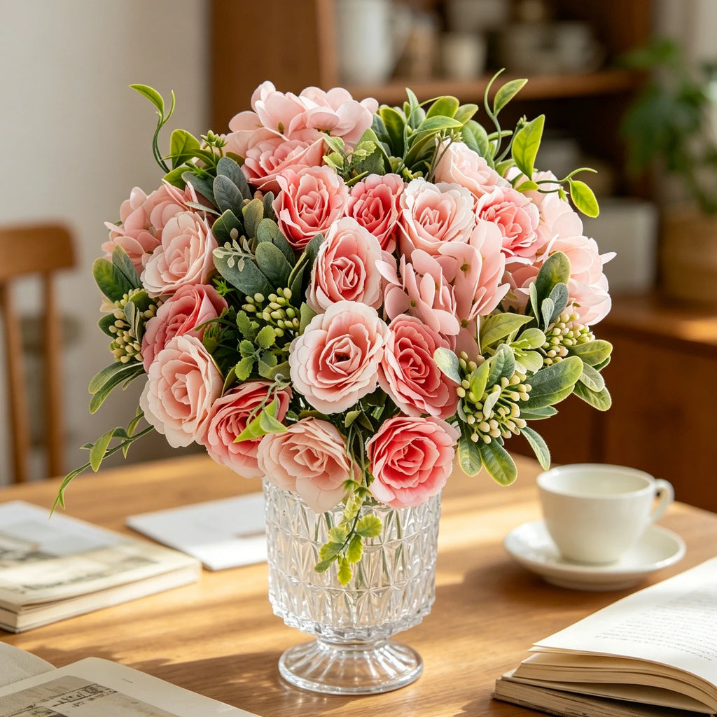 Silk Rose Hydrangea Artificial Flower Bouquet – Wedding & Home Artificial Flower Bouquet Babs