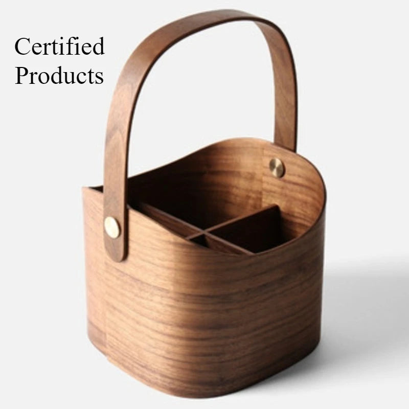 Retro Wood Storage Box Organizer with Handle – 45L, 6 Lattice Wood Storage Organizer Babs Short-Walnut