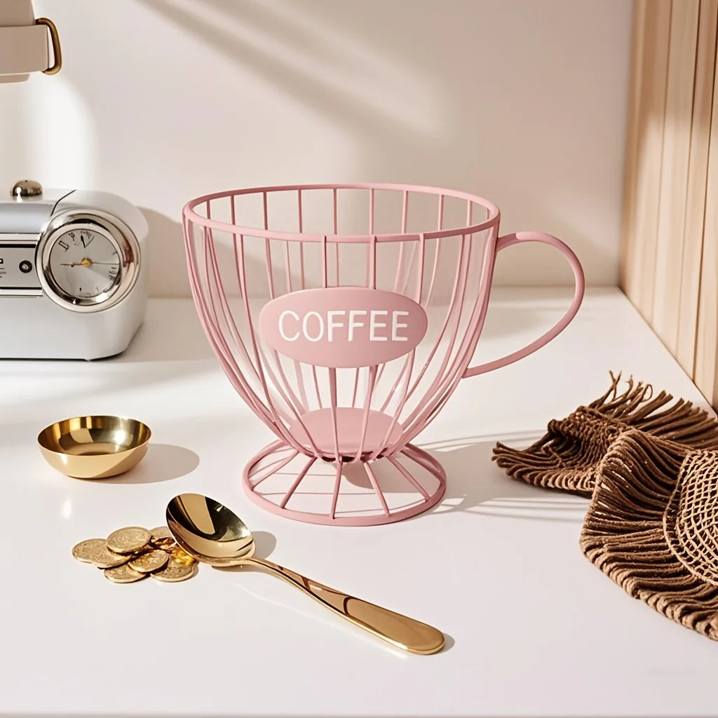 Coffee Capsule Storage Basket – Durable Iron Frame Base Capsule Storage Basket Babs Pink
