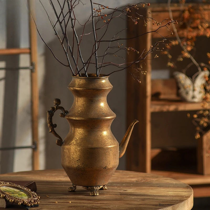 Retro Iron Kettle Vase – Tabletop Flower Vessel Home Décor Decorative Tabletop Vase Babs