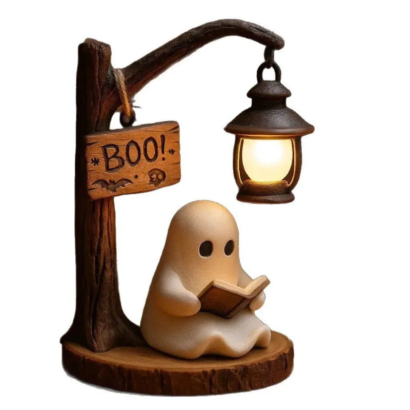 Ghost Reading Figurine Halloween Night Light Tabletop Ornament Halloween Decorative Figurine Babs A