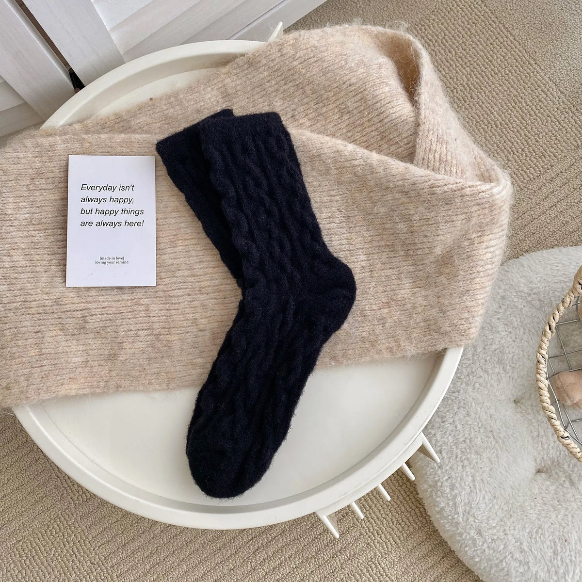 Thick Coral Fleece Winter Socks for Women – Cozy Plush Sleep Socks Plush Winter Socks Babs One Size black