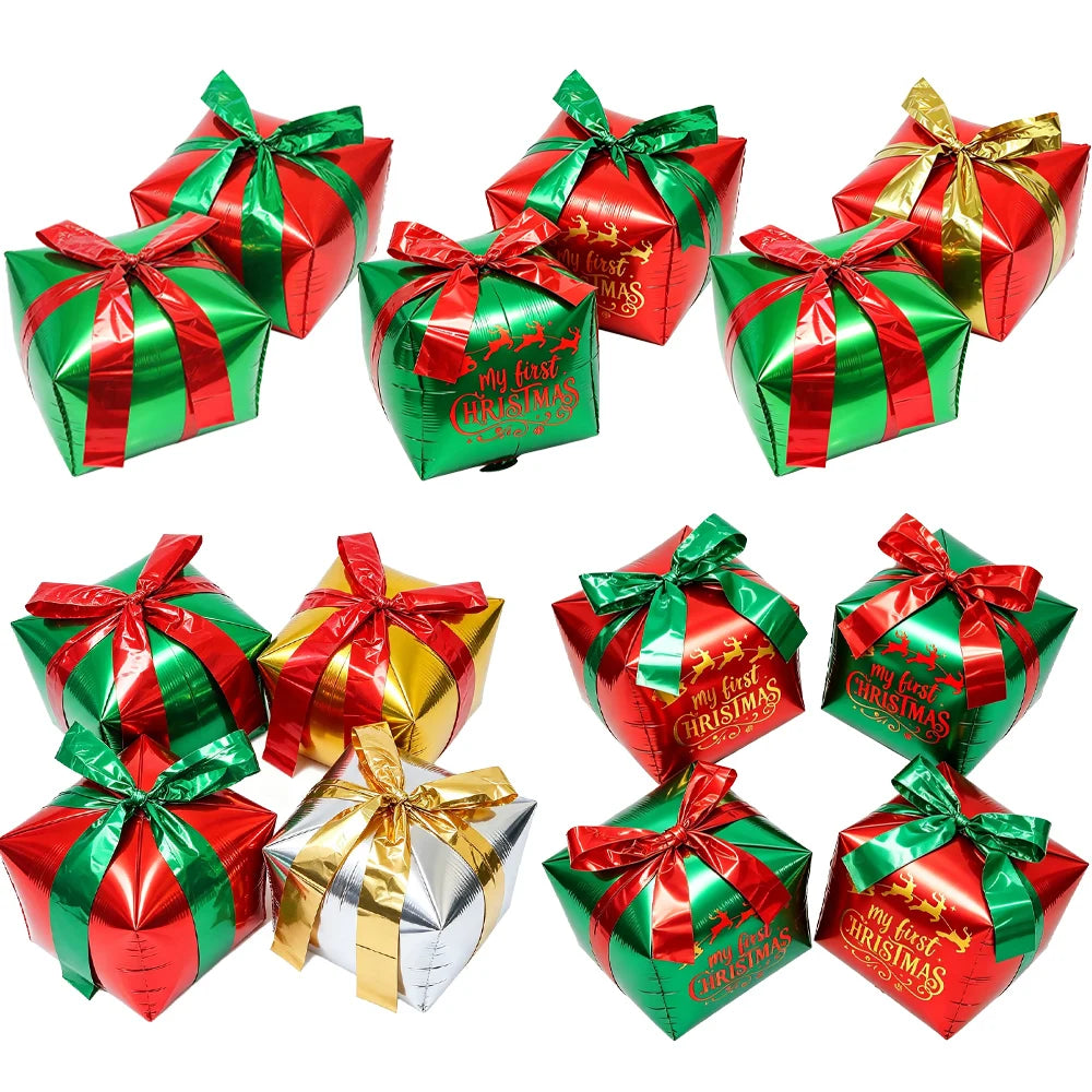 Christmas Gift Box Foil Balloons Red Green Gold Silver 2/4pcs Foil Party Balloons Babs
