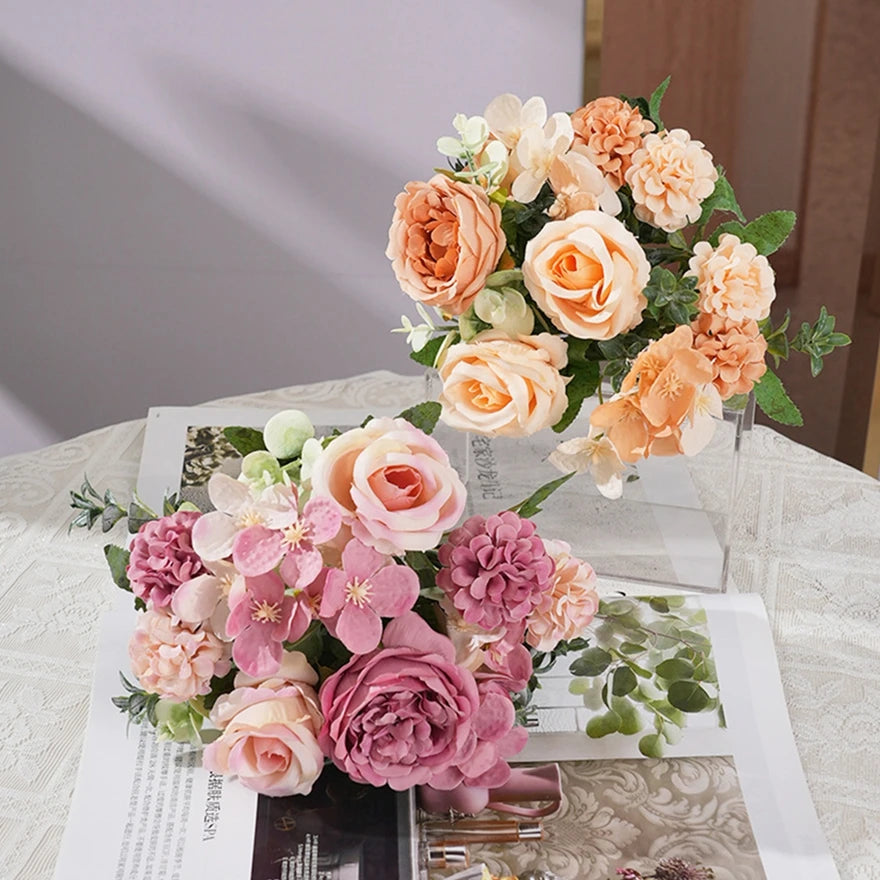 Artificial Silk Peony Rose Hydrangea Bouquet | Wedding & Home Décor Artificial Flower Bouquet Babs