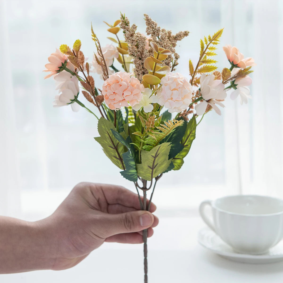 Silk Chrysanthemum Artificial Flower Bouquet | 1 or 4 PCS Artificial Flower Bouquet Babs Champagne 4PCS