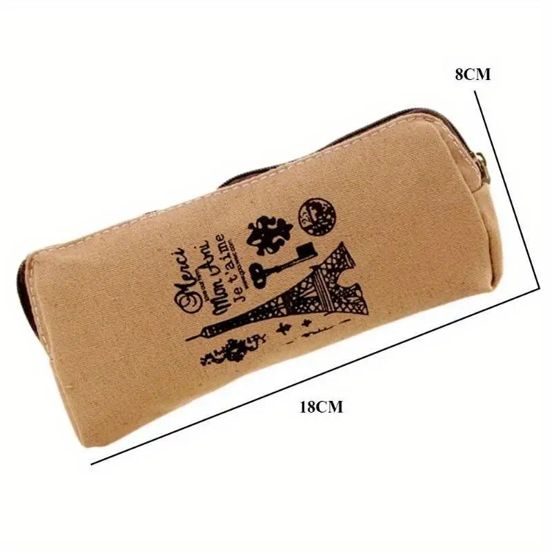 Retro Paris Tower Canvas Pencil Bag & Zipper Coin Pouch Canvas Pencil Case Babs