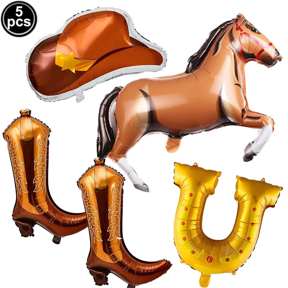 5-Piece Western Cowboy Foil Balloons – Party Decor Set Party Foil Balloons Babs light green As show