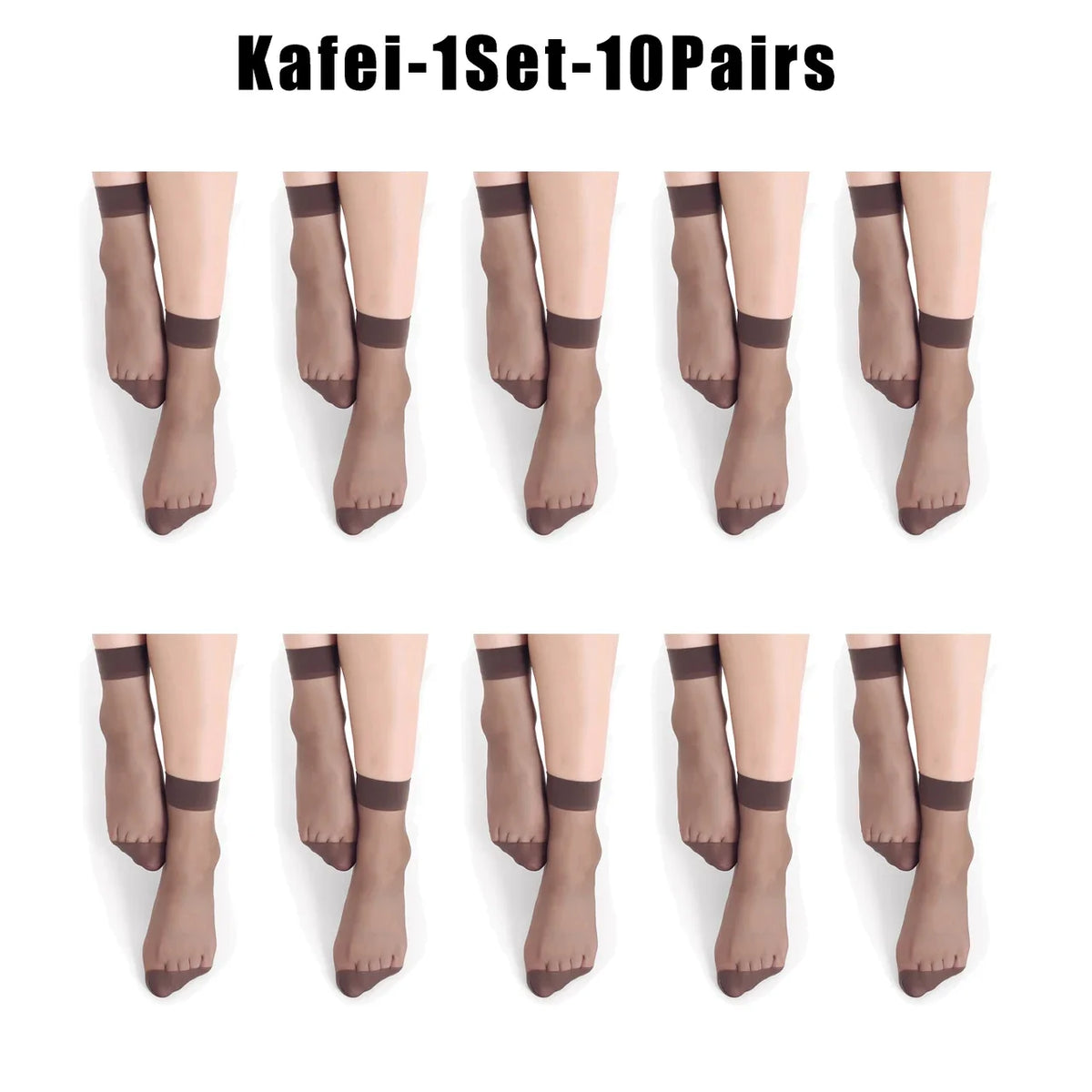 Women's Sheer Ankle Socks Ultra-Thin Crystal Nylon 10-Pack Sheer Ankle Socks Babs Kafei 1Set 10Pairs 1Set