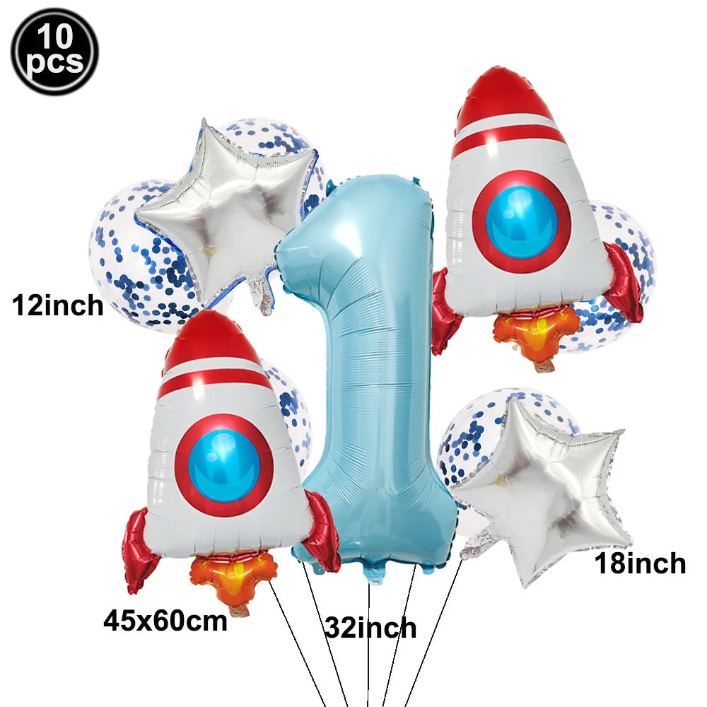 Space Theme Birthday Balloon Set – Astronaut Rocket 32" Numbers