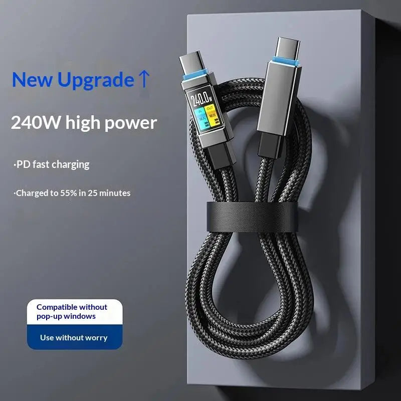 240W USB-C Fast Charging Cable with Digital Display | HUXUAN USB-C Charging Cable Babs