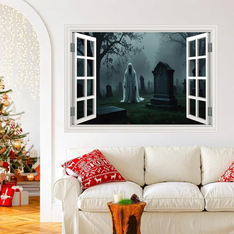 Ghost Cemetery 3D Window Wall Decal – Halloween PVC Sticker Halloween Wall Decal Babs