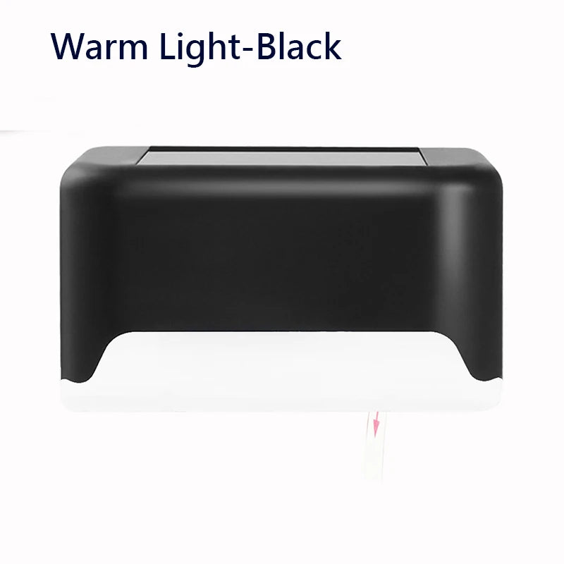 Solar Fence Lights Outdoor Waterproof LED Garden Step Lamps Solar Outdoor Light Babs Warm Light-Black 1PC