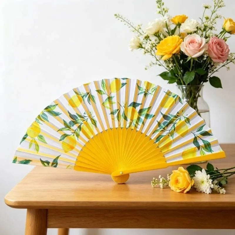 Spanish Lemon Folding Fan – Cloth & Bamboo Hand Fan for Women Folding Hand Fan Babs