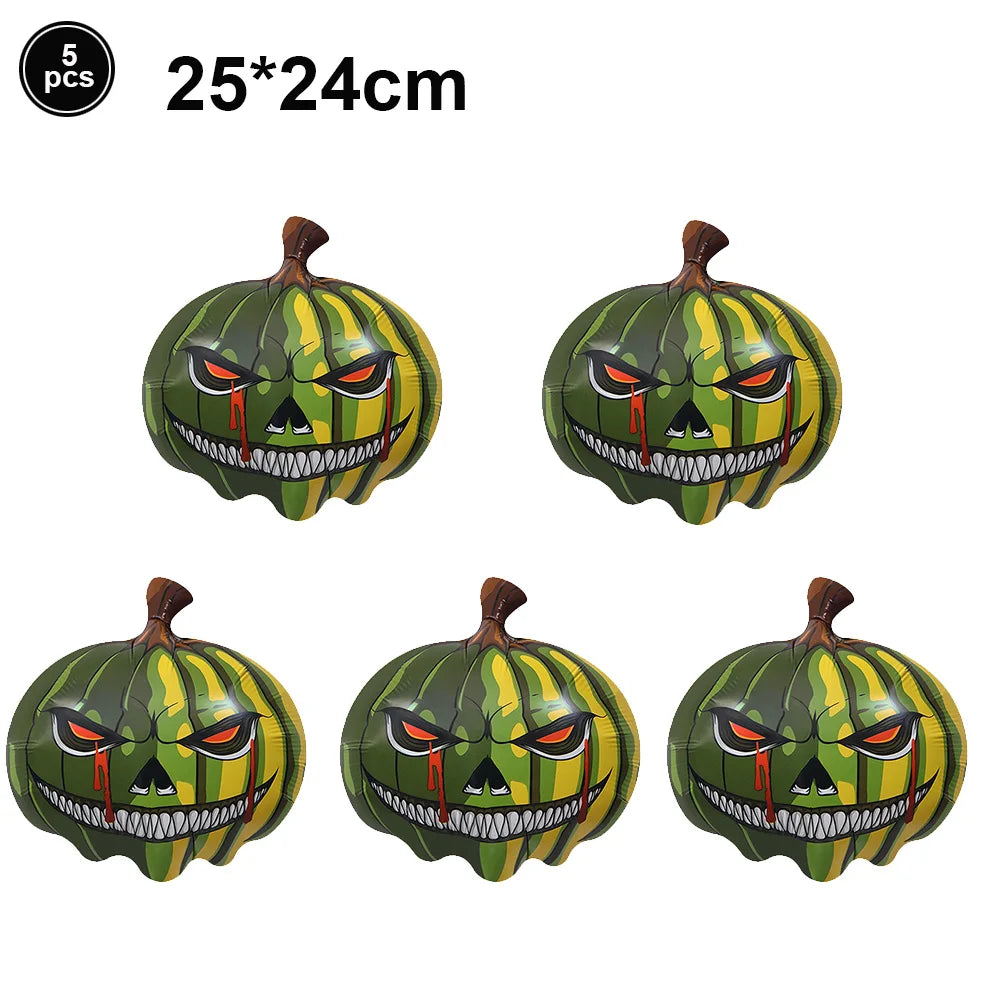 Halloween Foil Balloons Set – Pumpkin Ghost Bat Fringe Curtain Halloween Balloon Set Babs Marble As pictures show