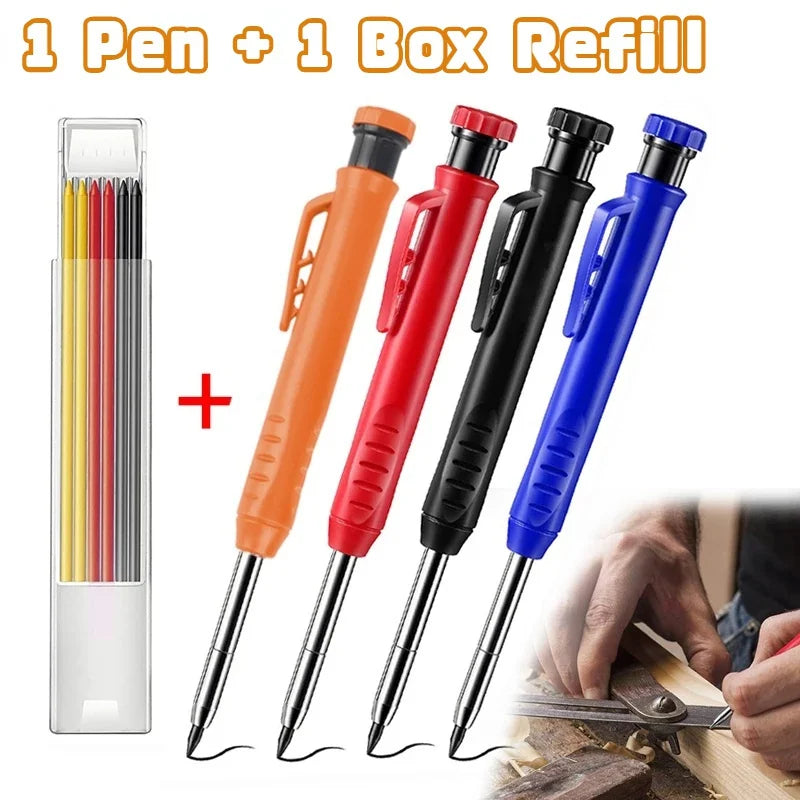 Deep Hole Carpenter Pencil with Refills & Built-In Sharpener Carpenter Pencil Babs