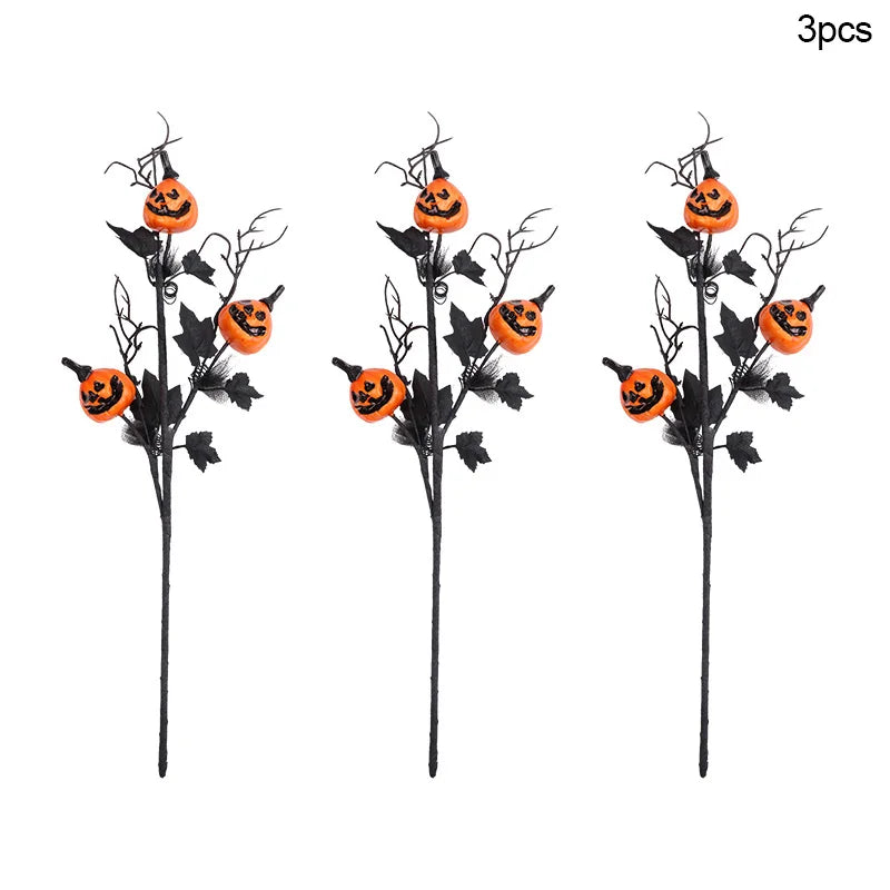 Halloween Artificial Pumpkin Maple Leaf Branch Stems 1/3/5 Pcs Halloween Floral Stems Babs 3Pcs
