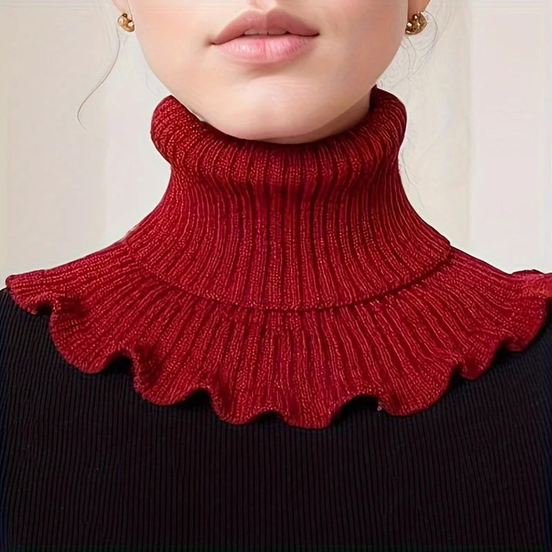 Black & White Knitted Faux Neck Scarf – Ruffle Edge Women Faux Neck Scarf Babs Wine Red