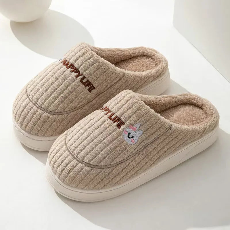 Thickened Cotton Cartoon Slippers – Warm Indoor House Shoes Indoor House Slippers Babs 38-39 Khaki