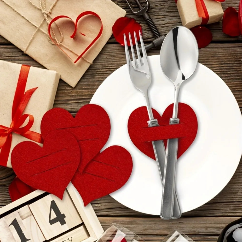 Felt Heart Utensil Holders Set of 10 – Red Cutlery Bags Utensil Holder Set Babs