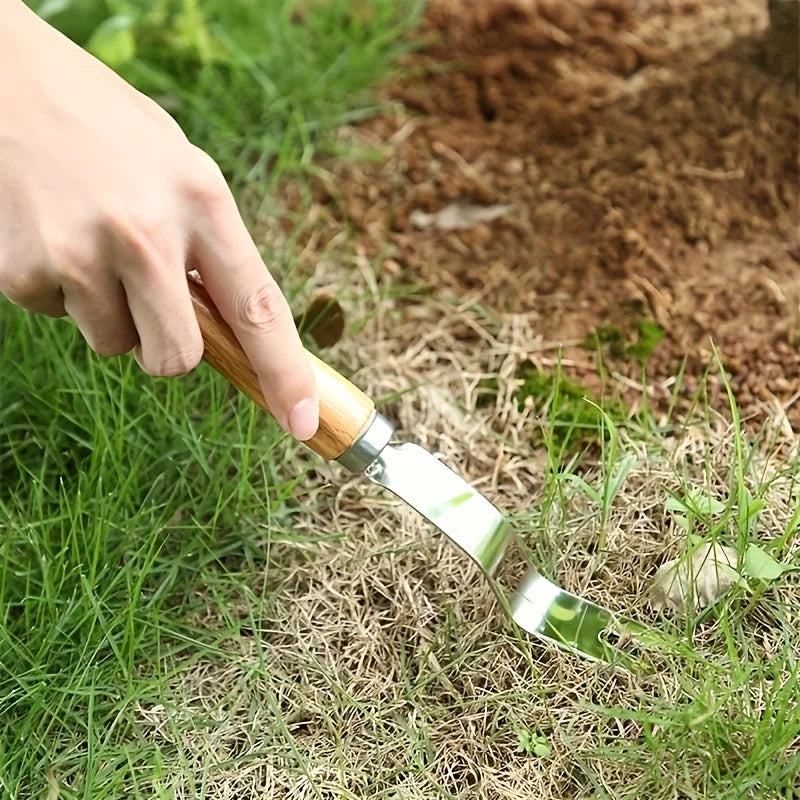 Ergonomic Stainless Steel Weed Remover with Wooden Handle Hand Weeding Tool Babs
