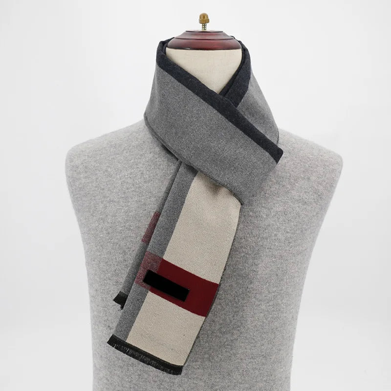 Men's Winter Plaid Cashmere-Style Scarf & Pashmina Shawl Winter Scarf Shawl Babs GRAY 180 by 30CM