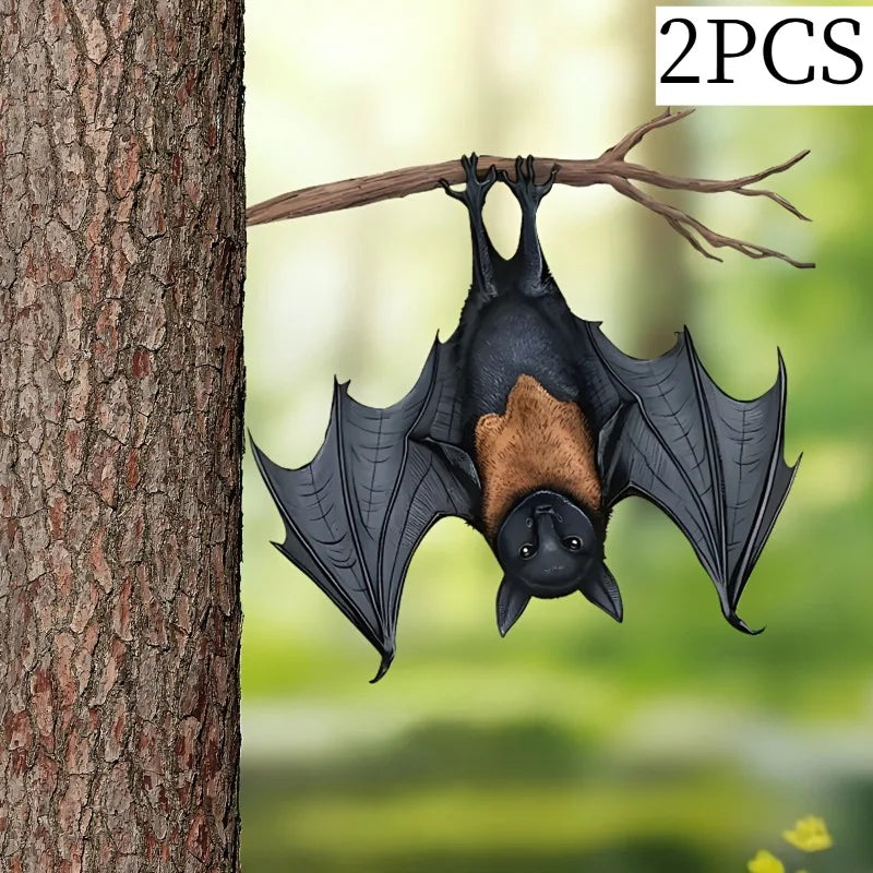 2 Halloween Metal Bat Hanging Ornaments – Indoor & Outdoor Halloween Hanging Ornament Babs