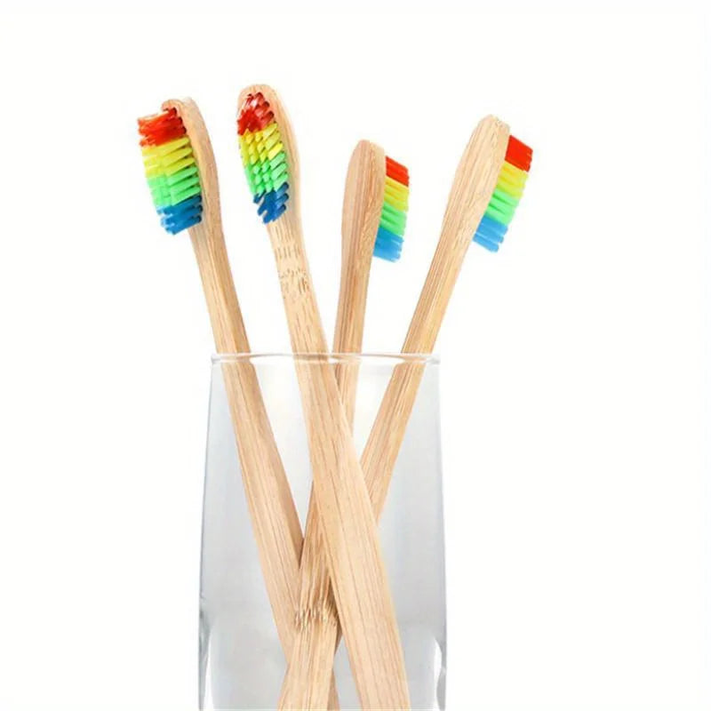 10-Pack Rainbow Bamboo Toothbrush Set – Soft Bristle, Eco-Friendly Bamboo Toothbrush Set Babs