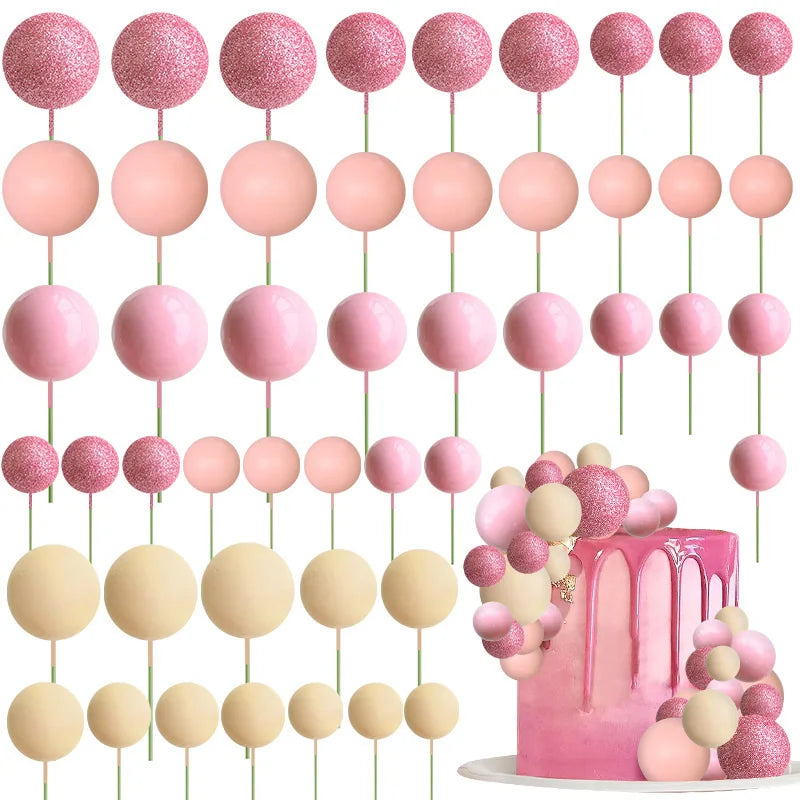 48Pcs Pink Foam Ball Cake Toppers – Party & Wedding Décor Cake Topper Set Babs