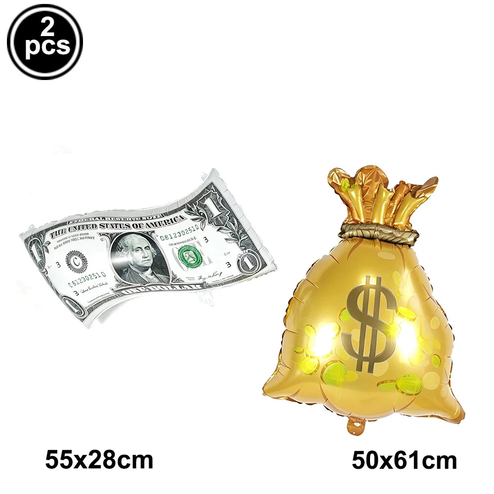 Dollar Sign Foil Curtain & Money Balloon Party Decor Set Party Decoration Set Babs Dark Khaki As pictures show