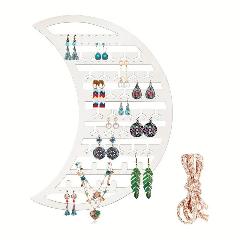 Moon Wooden Wall Jewelry Organizer – Earrings, Necklaces & Rings Jewelry Organizer Babs White