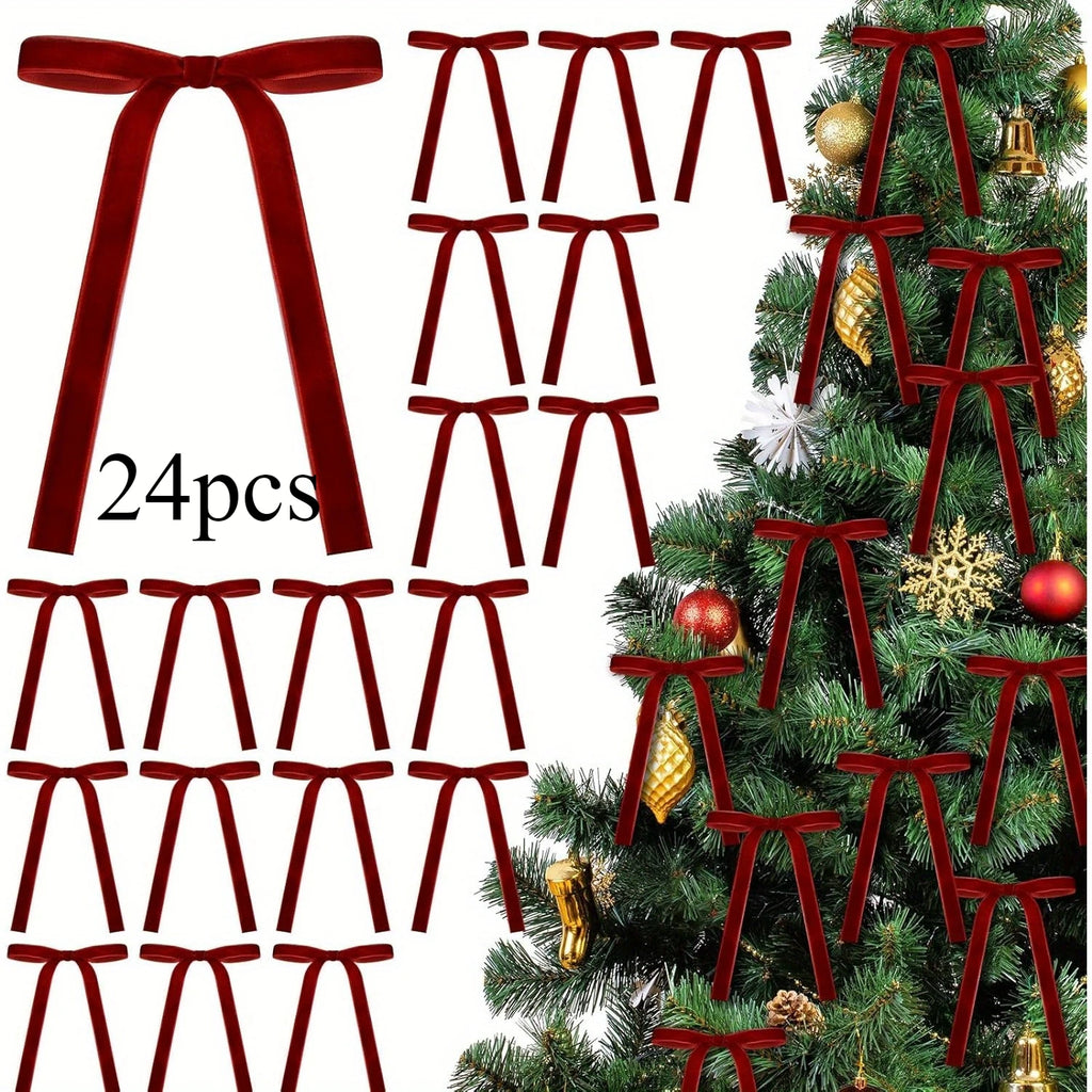 24 Velvet Christmas Bows – Rustic Tree & Gift Decoration Christmas Decor Bows Babs 24pcs 17CM
