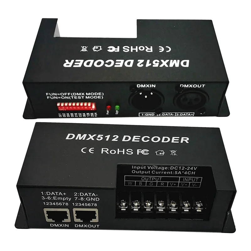 4-Channel DMX512 RGBW PWM LED Decoder Driver 5-Pack 12V–24V DMX LED Decoder Babs