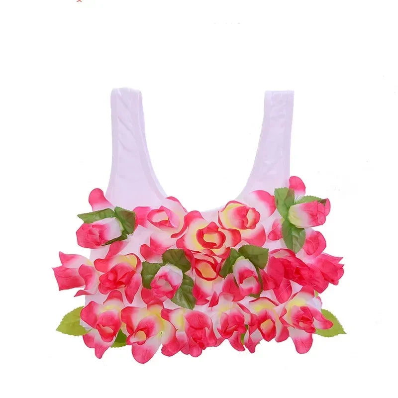 Hawaii Flower Bra Camisole – Kids & Adults Hula Party Top Costume Camisole Babs hot pink Adult