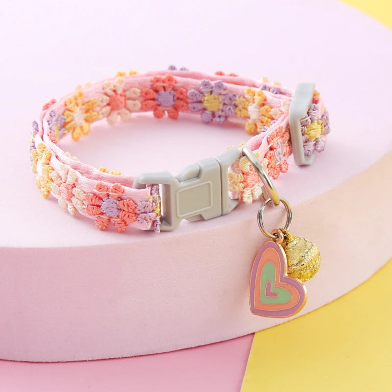 Adjustable Pet Collar with Bell – Colorful Cartoon Footprint Pet Bell Collar Babs C