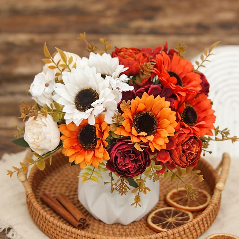 Silk Sunflower & Peony Artificial Flowers | Wedding & Home Decor Artificial Flower Stems Babs