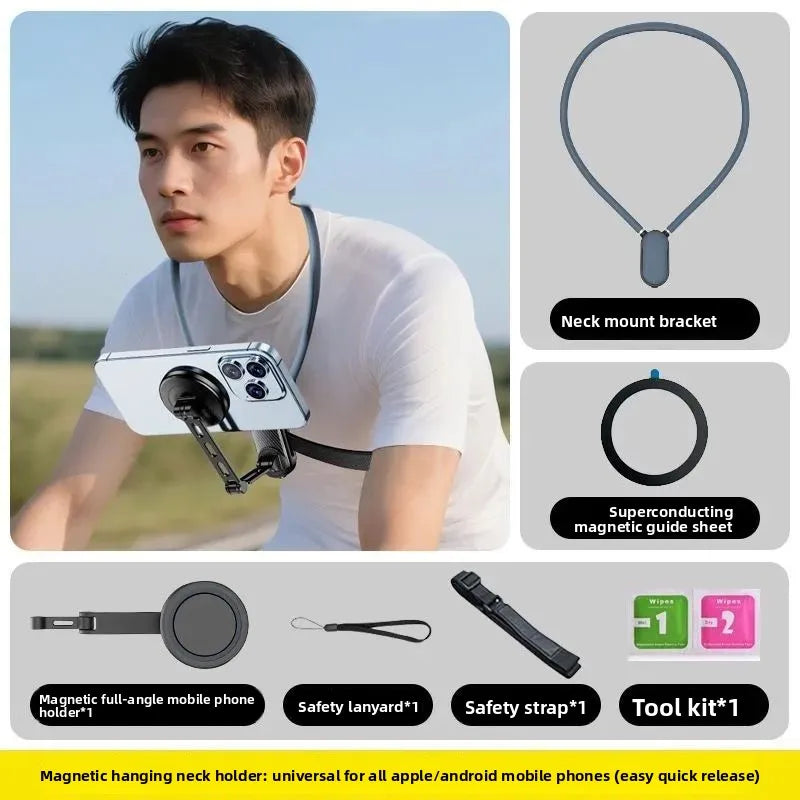 Magnetic Neck Phone Holder POV Mount – Anti-Shake Sports Camera Camera Neck Mount Babs C